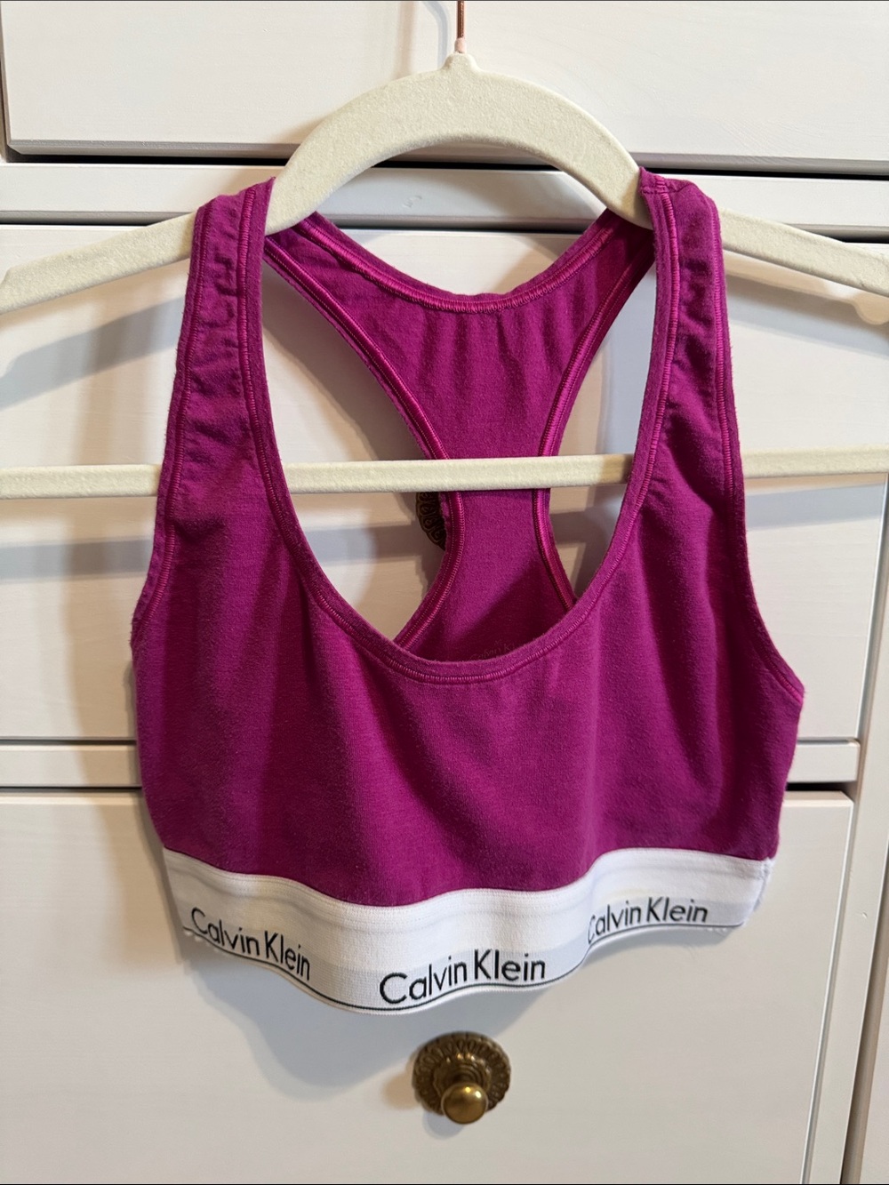 Calvin Klein Fuchsia Racerback Bralette with White Logo Band - M